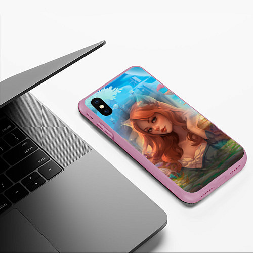 Чехол iPhone XS Max матовый Рыжая девушка лисица / 3D-Розовый – фото 3