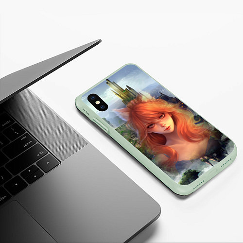 Чехол iPhone XS Max матовый Аниме девушка лиса / 3D-Салатовый – фото 3