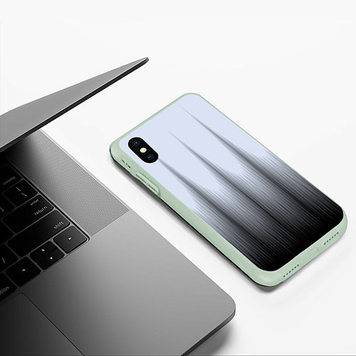 Чехол iPhone XS Max матовый Черный полосатый градиент / 3D-Салатовый – фото 3