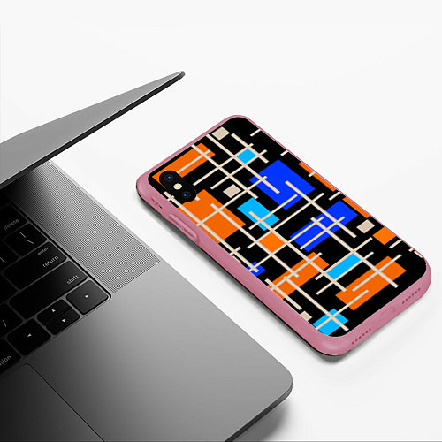 Чехол iPhone XS Max матовый Разноцветная прямоугольная абстракция / 3D-Малиновый – фото 3