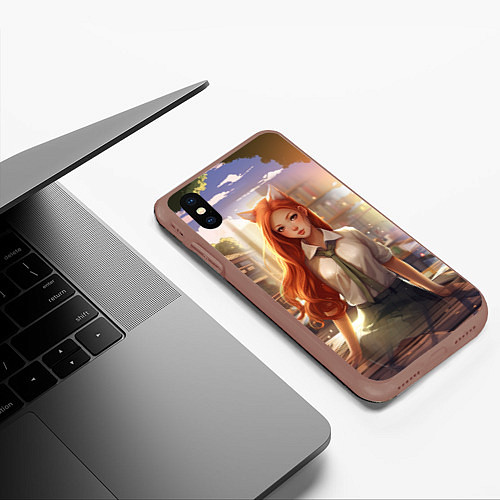 Чехол iPhone XS Max матовый Студентка девушка лисица / 3D-Коричневый – фото 3