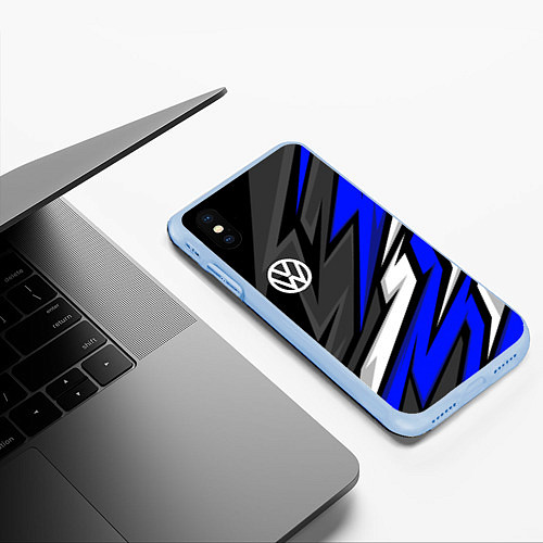 Чехол iPhone XS Max матовый Volkswagen - Синяя абстракция / 3D-Голубой – фото 3