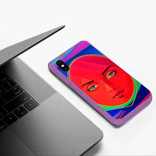 Чехол iPhone XS Max матовый Девушка красноликая овал в прямоугольнике / 3D-Фиолетовый – фото 3