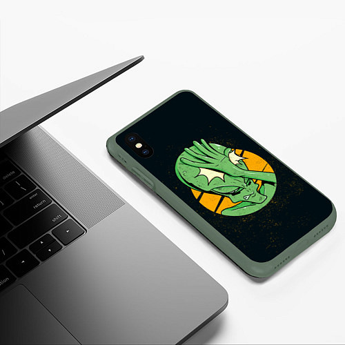 Чехол iPhone XS Max матовый Alien facepalm / 3D-Темно-зеленый – фото 3