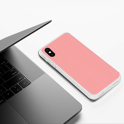 Чехол iPhone XS Max матовый Полосатый красный утонченный / 3D-Белый – фото 3