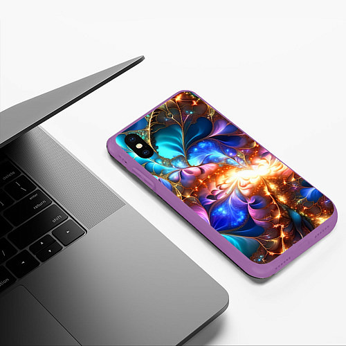 Чехол iPhone XS Max матовый Фрактальные цветы / 3D-Фиолетовый – фото 3