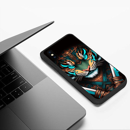 Чехол iPhone XS Max матовый Тигр самурай / 3D-Черный – фото 3