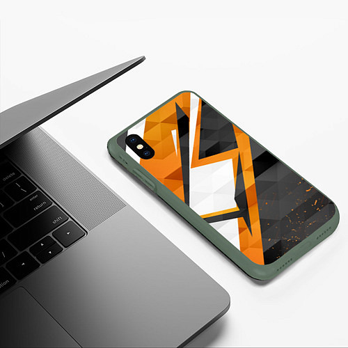 Чехол iPhone XS Max матовый Абстрактный полигональный узор Asiimov / 3D-Темно-зеленый – фото 3