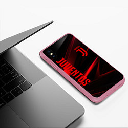 Чехол iPhone XS Max матовый Juventus black red logo, цвет: 3D-малиновый — фото 2