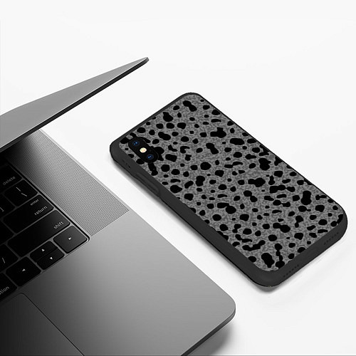 Чехол iPhone XS Max матовый Пятнистый чёрно-серый / 3D-Черный – фото 3