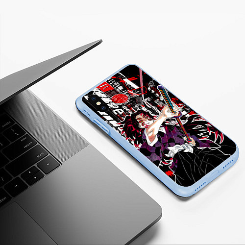 Чехол iPhone XS Max матовый Кокушибо высшая луна - Клинок демонов / 3D-Голубой – фото 3