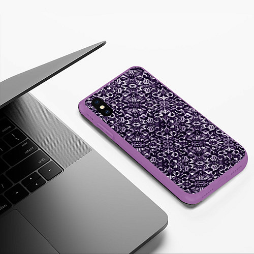 Чехол iPhone XS Max матовый Фиолетовый паттерн узоры / 3D-Фиолетовый – фото 3