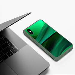 Чехол iPhone XS Max матовый Зеленые абстрактные волны, цвет: 3D-темно-зеленый — фото 2