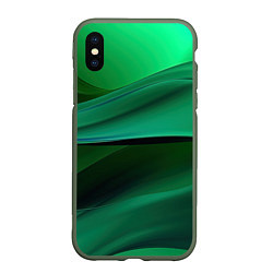 Чехол iPhone XS Max матовый Зеленые абстрактные волны, цвет: 3D-темно-зеленый