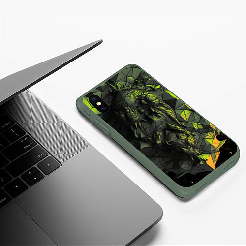 Чехол iPhone XS Max матовый Зеленая абстрактная текстура / 3D-Темно-зеленый – фото 3