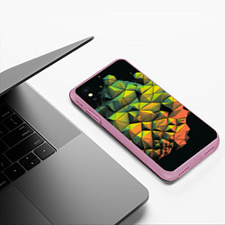 Чехол iPhone XS Max матовый Зеленая кубическая абстракция, цвет: 3D-розовый — фото 2