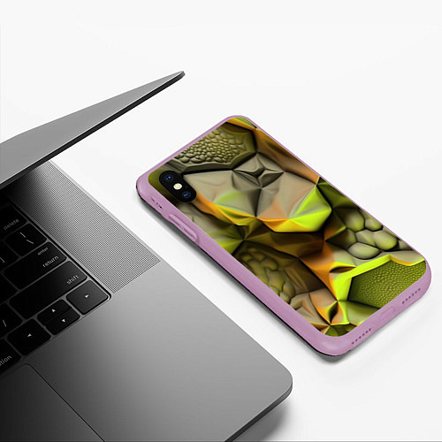 Чехол iPhone XS Max матовый Зеленая объемная космическая текстура / 3D-Сиреневый – фото 3