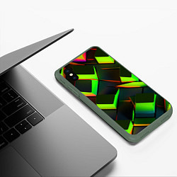 Чехол iPhone XS Max матовый Зеленые неоновые плитки, цвет: 3D-темно-зеленый — фото 2