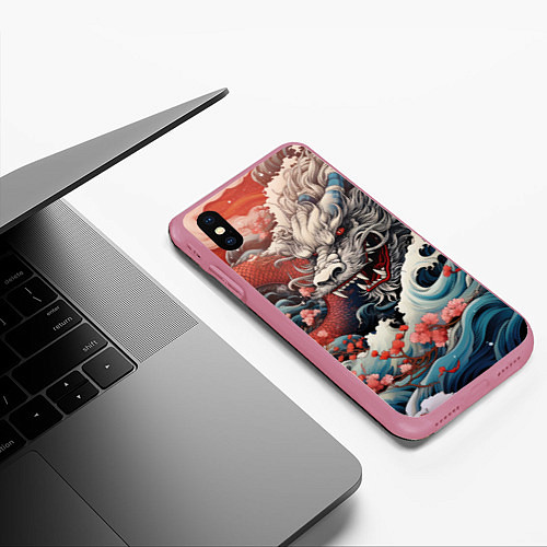 Чехол iPhone XS Max матовый Морской дракон Irezumi / 3D-Малиновый – фото 3