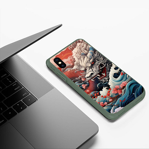 Чехол iPhone XS Max матовый Морской дракон Irezumi / 3D-Темно-зеленый – фото 3