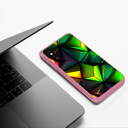 Чехол iPhone XS Max матовый Зеленые абстрактные треугольники, цвет: 3D-малиновый — фото 2