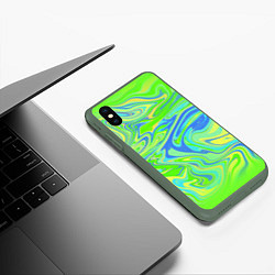 Чехол iPhone XS Max матовый Неоновая абстракция волны, цвет: 3D-темно-зеленый — фото 2