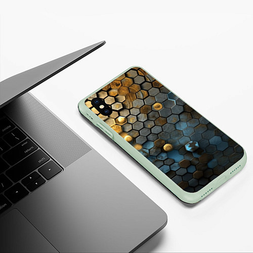 Чехол iPhone XS Max матовый Позолоченая броня / 3D-Салатовый – фото 3