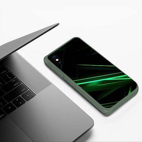 Чехол iPhone XS Max матовый Green lines black backgrouns / 3D-Темно-зеленый – фото 3