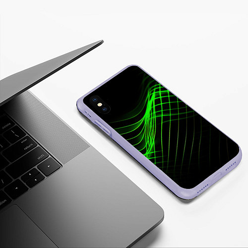 Чехол iPhone XS Max матовый Зеленые яркие линии / 3D-Светло-сиреневый – фото 3