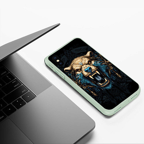 Чехол iPhone XS Max матовый Скандинавский медведь / 3D-Салатовый – фото 3