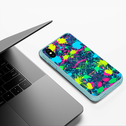 Чехол iPhone XS Max матовый Colorful blots - expressionism - vogue / 3D-Мятный – фото 3