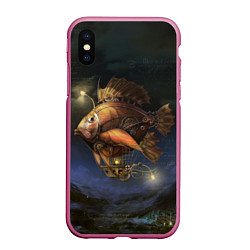 Чехол iPhone XS Max матовый Рыба-дирижабль в ночи, цвет: 3D-малиновый