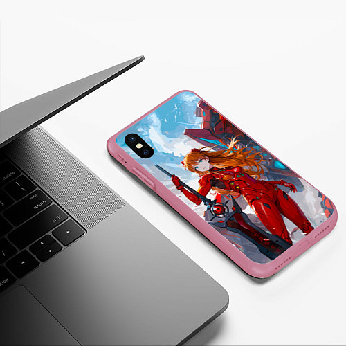 Чехол iPhone XS Max матовый Аска Еванеглион / 3D-Малиновый – фото 3