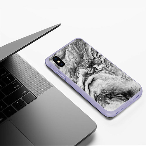 Чехол iPhone XS Max матовый Черно-белая мраморная абстракция / 3D-Светло-сиреневый – фото 3