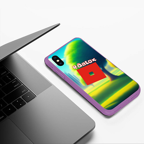 Чехол iPhone XS Max матовый Роблокс пейзаж / 3D-Фиолетовый – фото 3