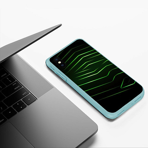 Чехол iPhone XS Max матовый Green abstract dark background / 3D-Мятный – фото 3