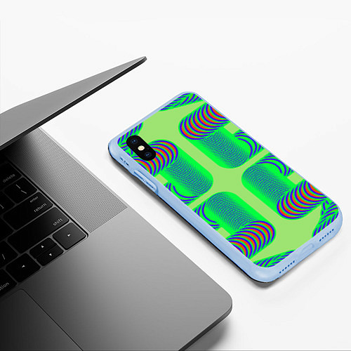 Чехол iPhone XS Max матовый Дуги на зеленом фоне / 3D-Голубой – фото 3