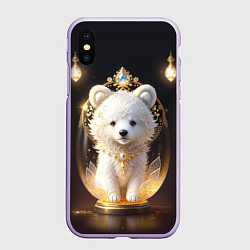 Чехол iPhone XS Max матовый Белый медвежонок с фонариками, цвет: 3D-светло-сиреневый