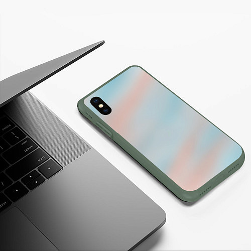 Чехол iPhone XS Max матовый Нежно розовые и голубые размытия / 3D-Темно-зеленый – фото 3