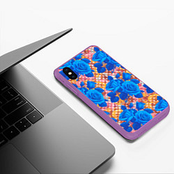 Чехол iPhone XS Max матовый Цветочный разноцветный узор с розами, цвет: 3D-фиолетовый — фото 2