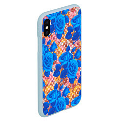 Чехол iPhone XS Max матовый Цветочный разноцветный узор с розами, цвет: 3D-голубой — фото 2