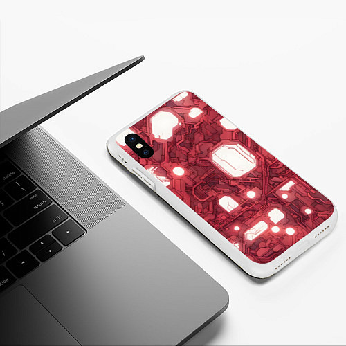 Чехол iPhone XS Max матовый Красные Кибер схемы неон / 3D-Белый – фото 3