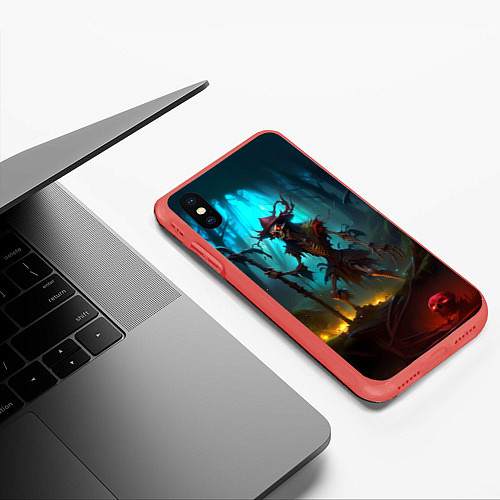 Чехол iPhone XS Max матовый Скелет в мрачном лесу / 3D-Красный – фото 3