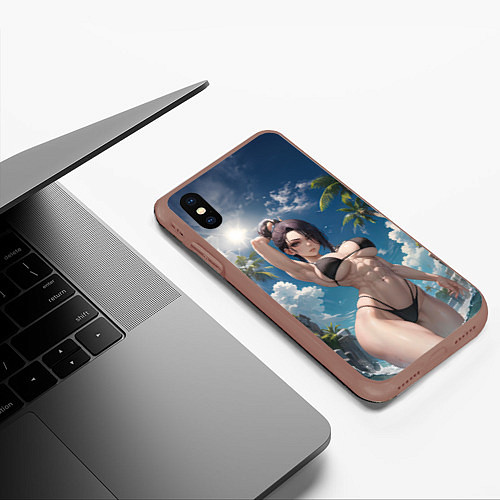 Чехол iPhone XS Max матовый Девушка в купальник на море / 3D-Коричневый – фото 3