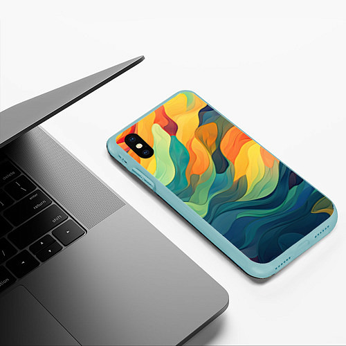 Чехол iPhone XS Max матовый Красочная палитра в волнах / 3D-Мятный – фото 3