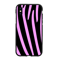Чехол iPhone XS Max матовый Полосы розовой зебры, цвет: 3D-черный