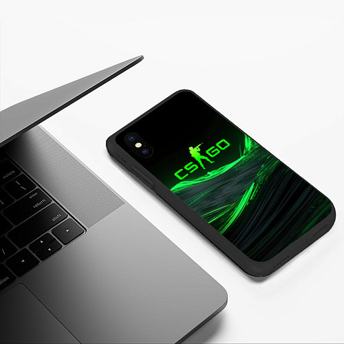 Чехол iPhone XS Max матовый CSGO neon green logo / 3D-Черный – фото 3