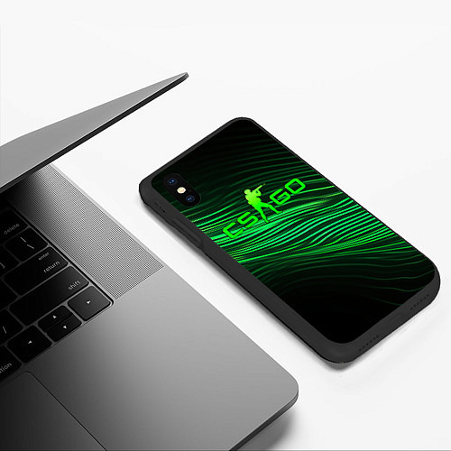 Чехол iPhone XS Max матовый CSGO green lines logo / 3D-Черный – фото 3