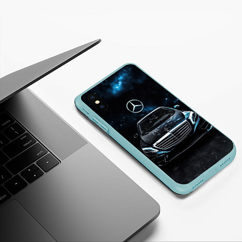 Чехол iPhone XS Max матовый Mercedes Benz space background / 3D-Мятный – фото 3