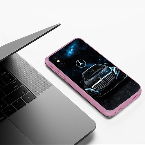 Чехол iPhone XS Max матовый Mercedes Benz space background / 3D-Розовый – фото 3